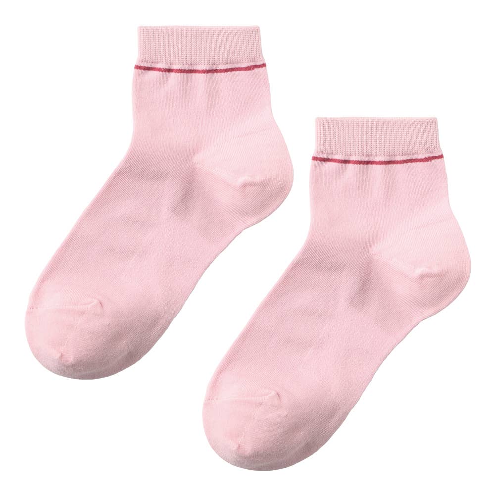 【表糸綿100%・涼感】クルー丈ライン柄ソックス　2足組【SALE】 CGX502 ピンク