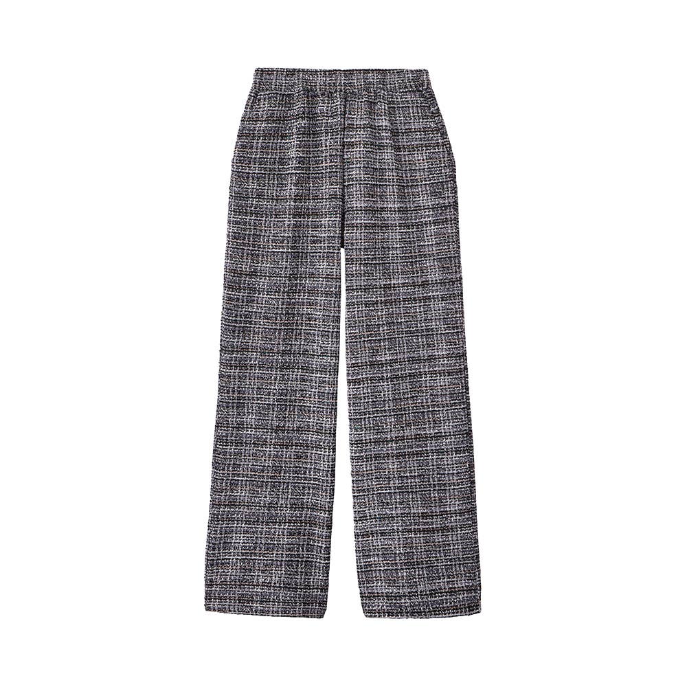 【セミワイド】ツイード調2WAYストレッチ ニットパンツ FTYL23 ブラック