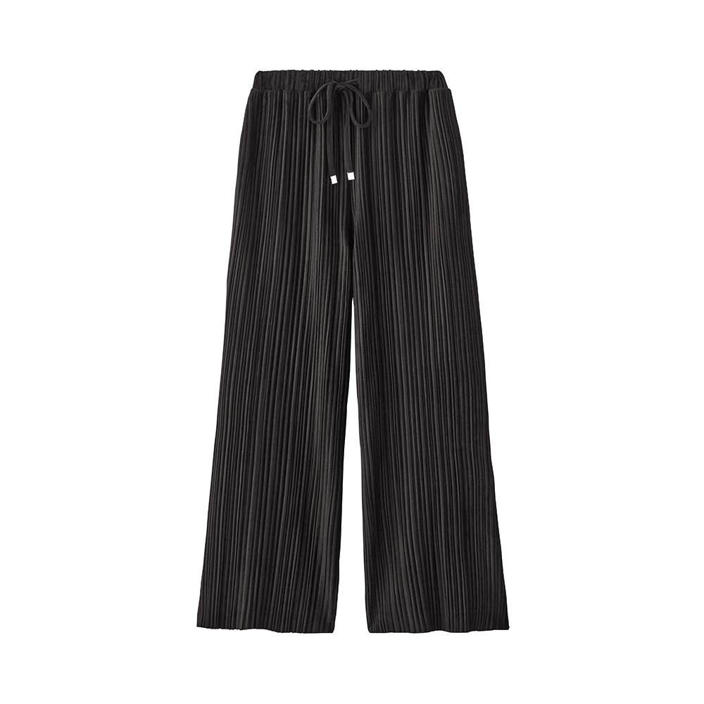【ワイド】ベルベット調プリーツパンツ【SALE】 FTYL28 ブラック