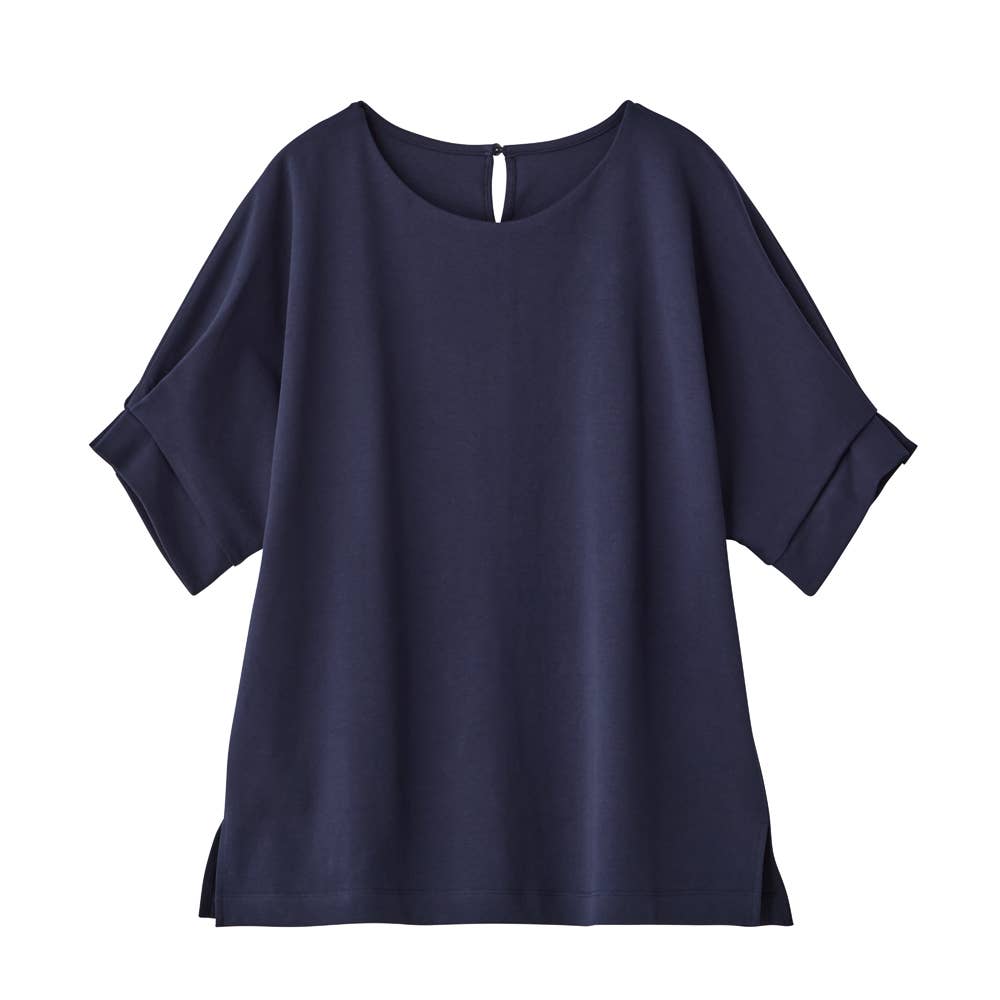 [100% Cotton] Sleeve Tuck Cut and Sew Top GDZ605 Navy