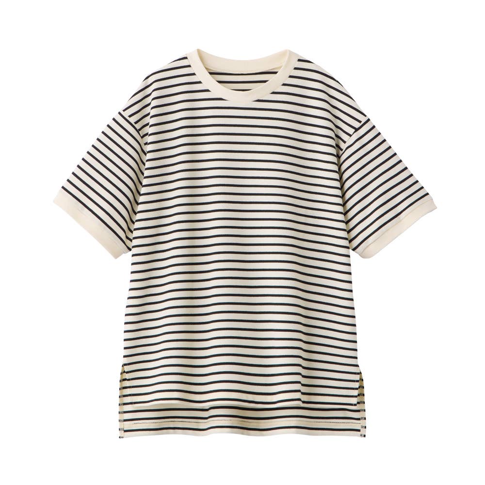 【綿混】ボーダー柄半袖Tシャツ GDZ607 オフホワイト