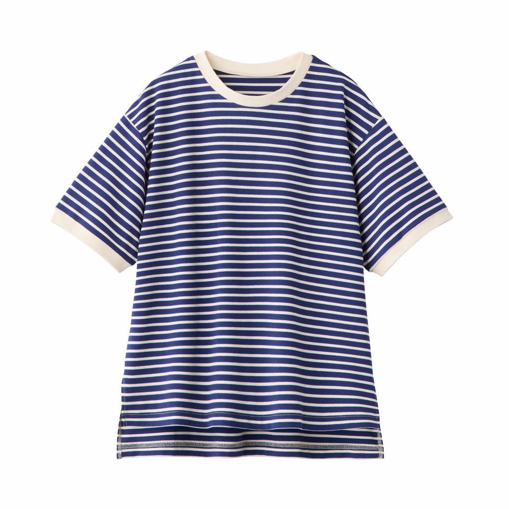 【綿混】ボーダー柄半袖Tシャツ GDZ607 ネービー