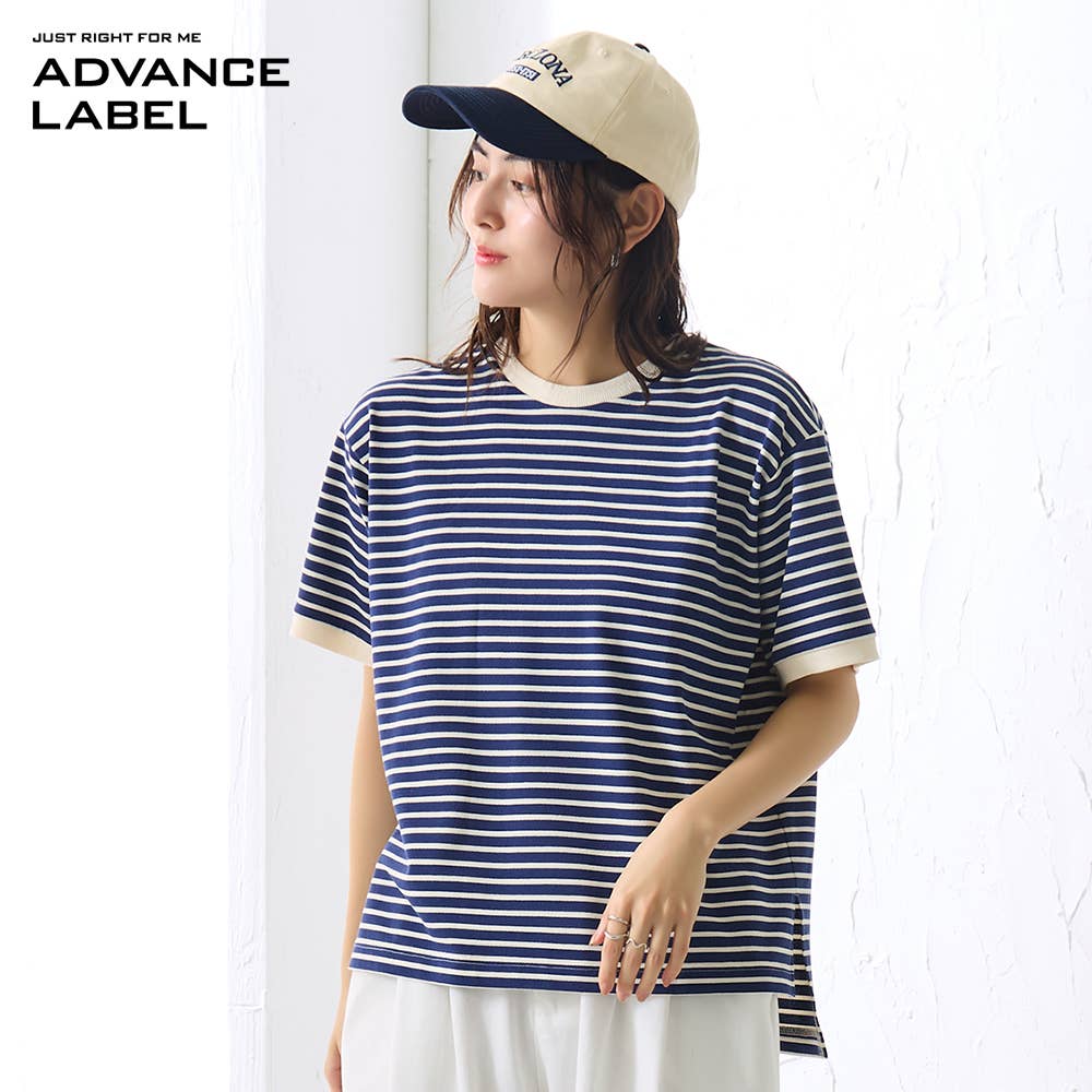 【綿混】ボーダー柄半袖Tシャツ