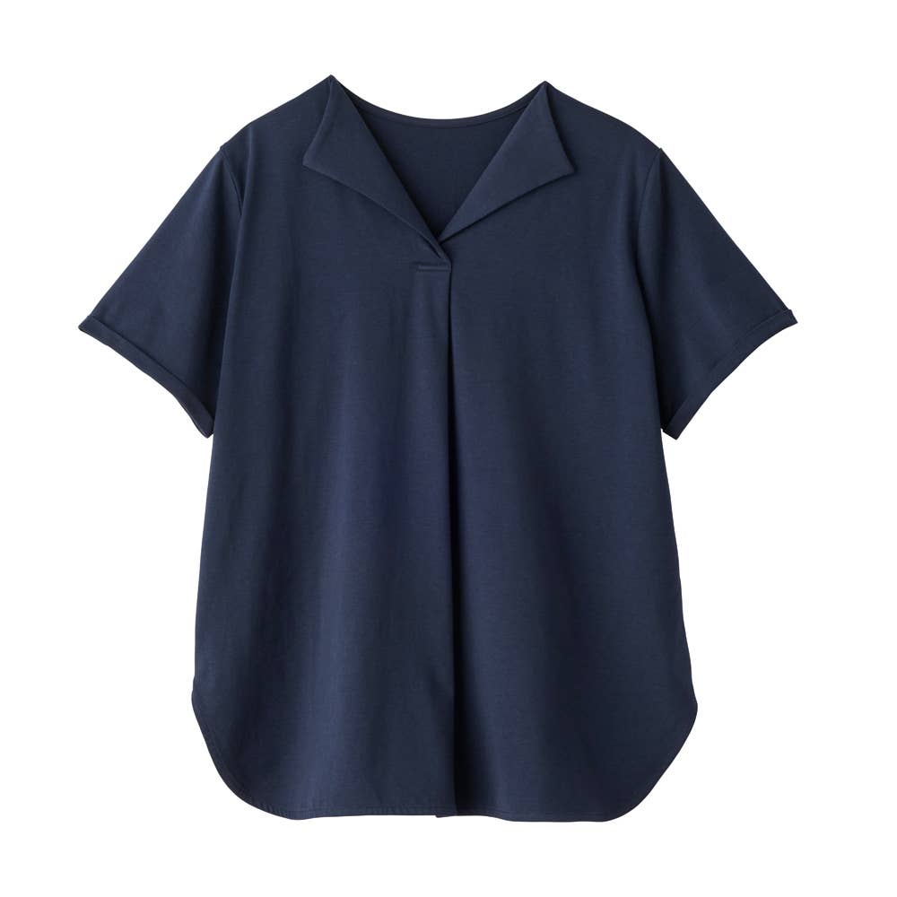 【綿レーヨン】Vネック半袖シャツ GDZ611 ネービー