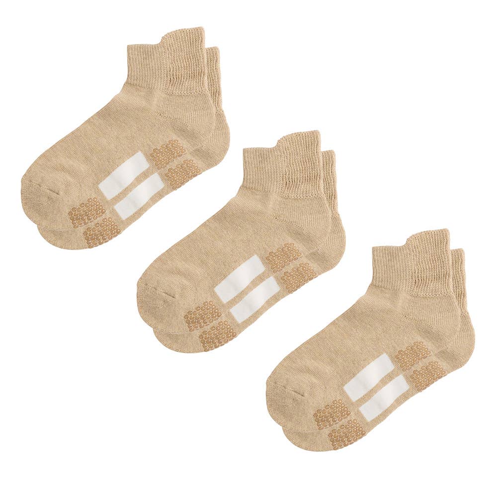 ネット限定3足セット【シニア向け】足底パイルゆったり靴下 GQY751 モクベージュ