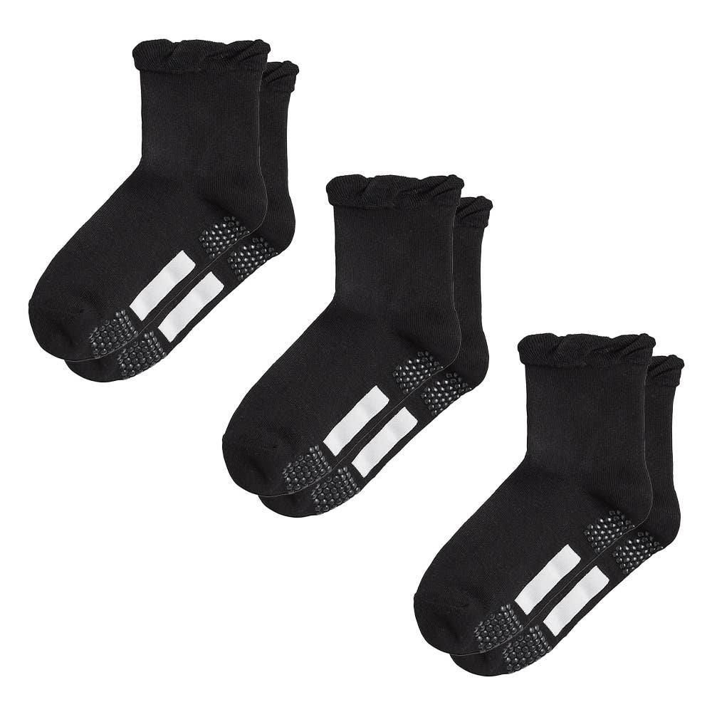 ネット限定3足セット【シニア向け】履きくちフリルゆったり靴下 GQY753 ブラック