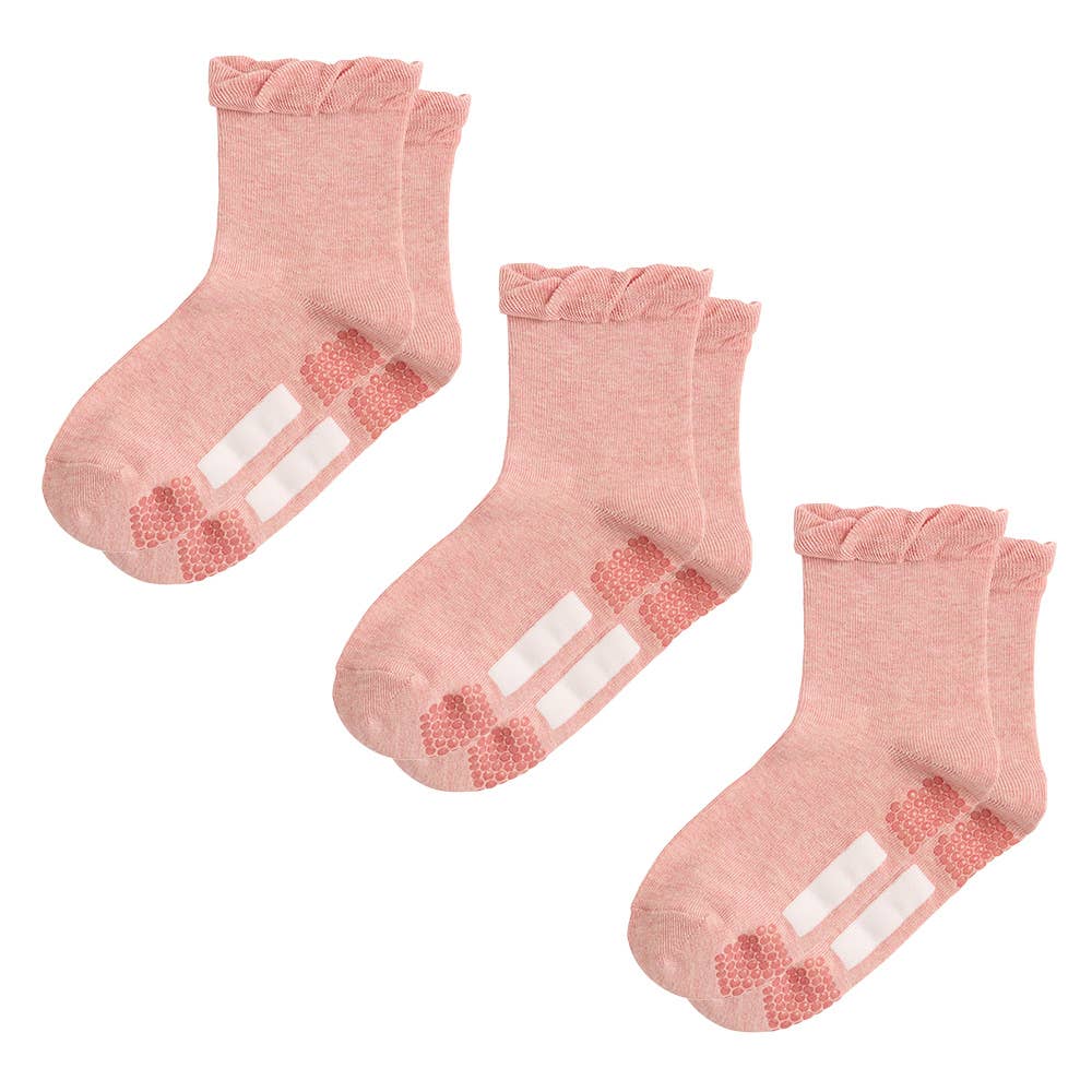 ネット限定3足セット【シニア向け】履きくちフリルゆったり靴下 GQY753 モクピンク