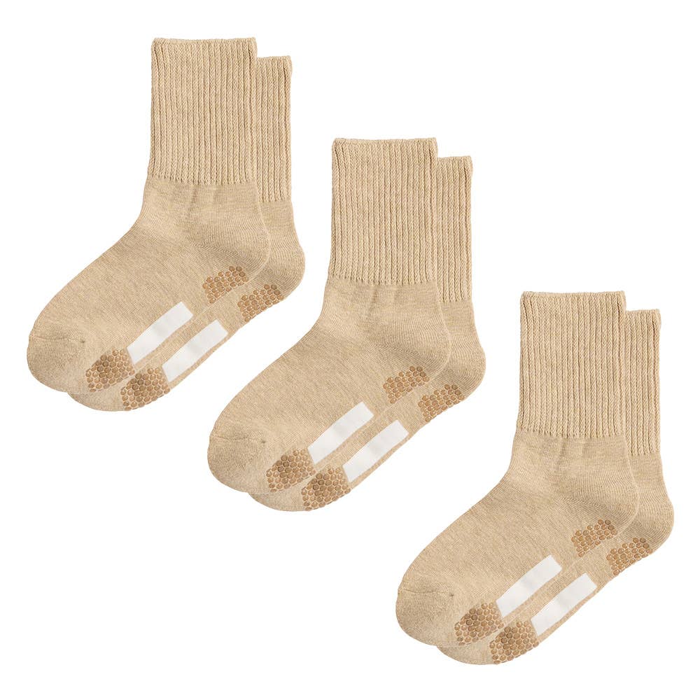 ネット限定3足セット【シニア向け】ゆったりリブ柄靴下 GQY754 モクベージュ