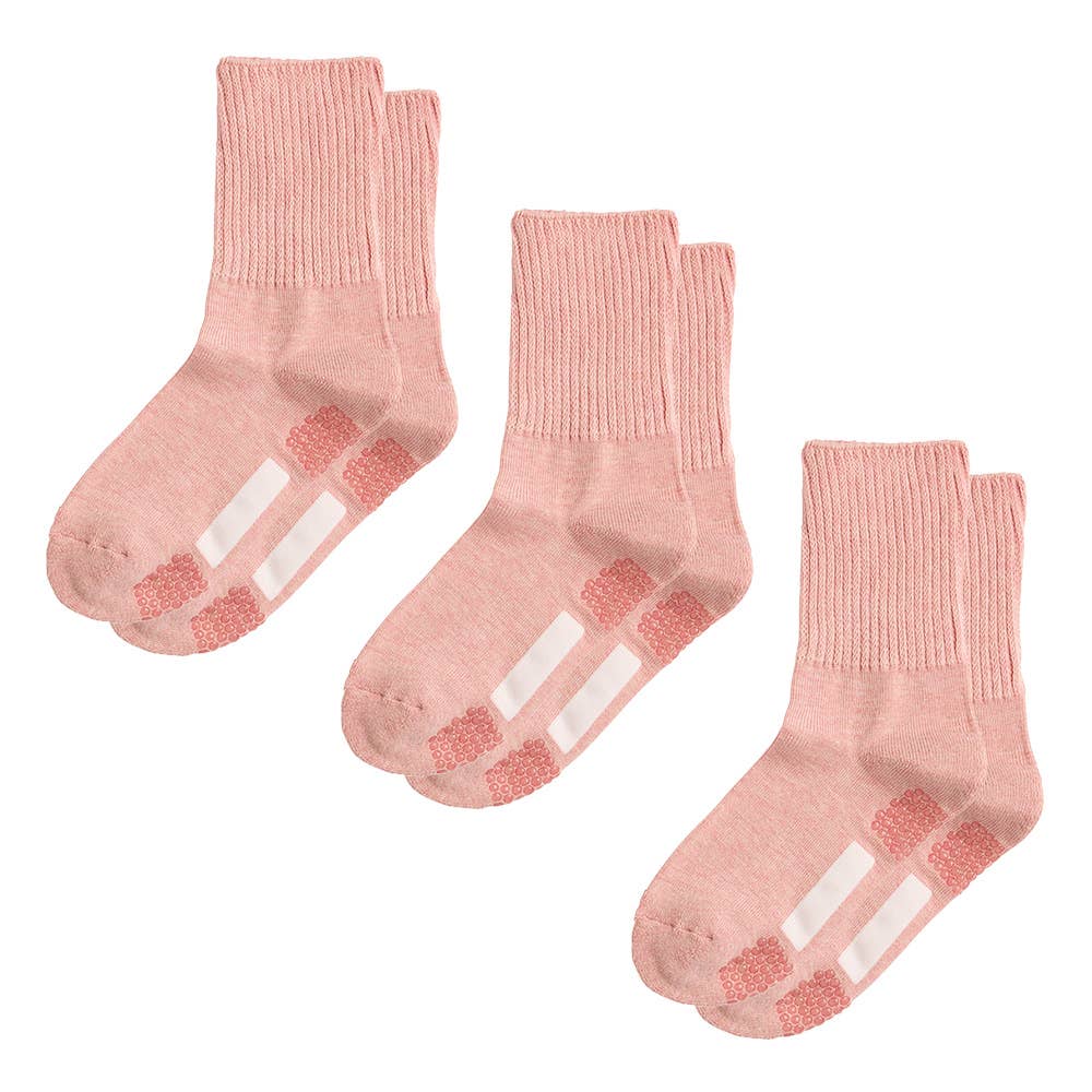 ネット限定3足セット【シニア向け】ゆったりリブ柄靴下 GQY754 モクピンク