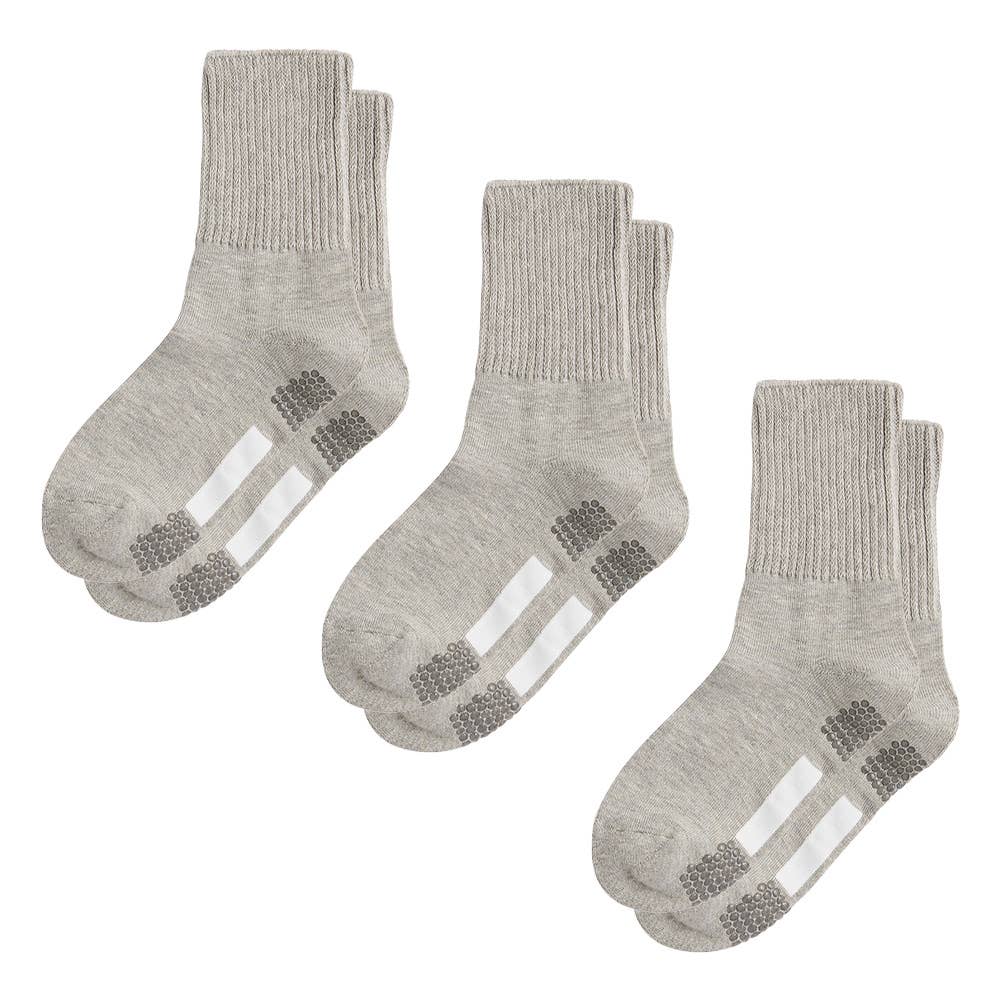 ネット限定3足セット【シニア向け】ゆったりリブ柄靴下 GQY754 モクグレー