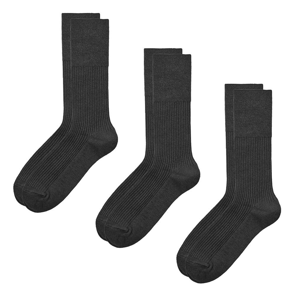 【ネット限定3足組】暖か綿混ソックス クルー丈 リブ柄 HGY091 モクチャコール
