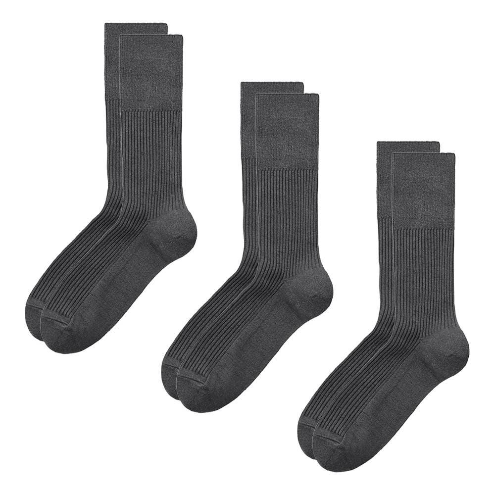 【ネット限定3足組】暖か綿混ソックス クルー丈 リブ柄 HGY091 モクグレー