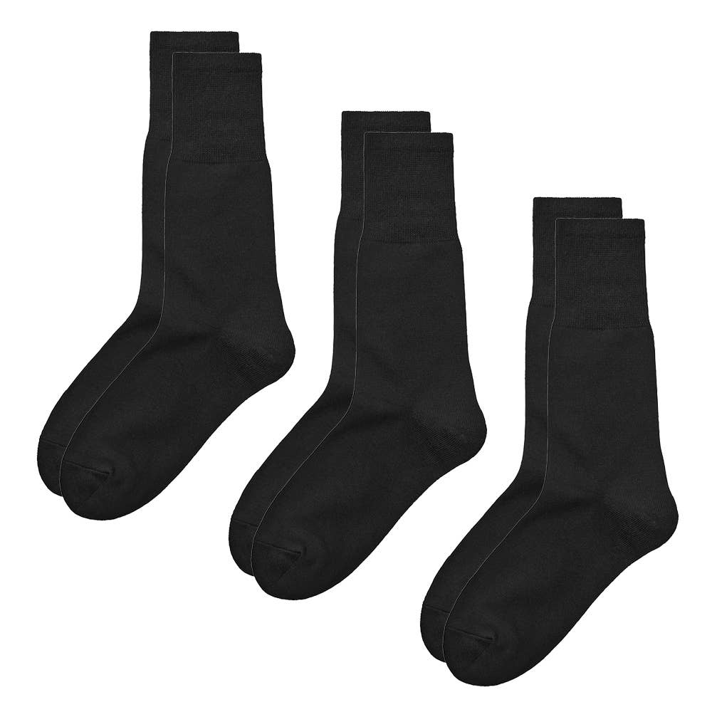 【ネット限定3足組】暖か綿混ソックス クルー丈 無地 HGY092 ブラック