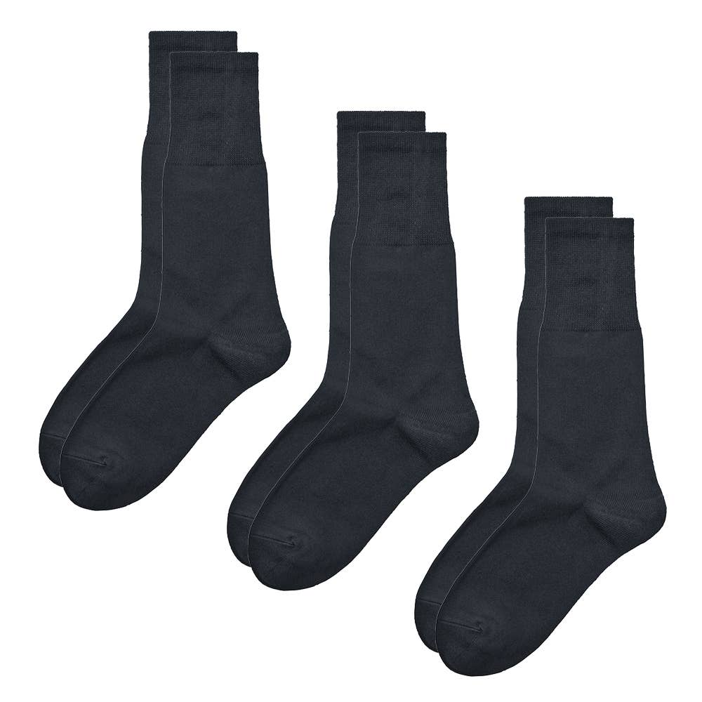 【ネット限定3足組】暖か綿混ソックス クルー丈 無地 HGY092 ブラックネービー