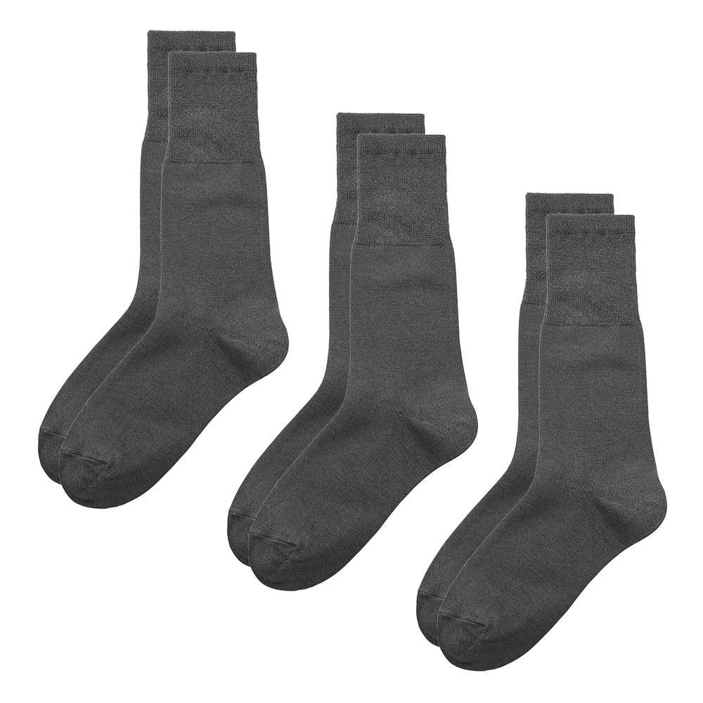 【ネット限定3足組】暖か綿混ソックス クルー丈 無地 HGY092 モクグレー
