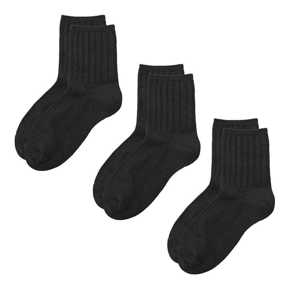 ネット限定3足セット【暖か綿混】無地クルー丈靴下 HGY591 ブラック
