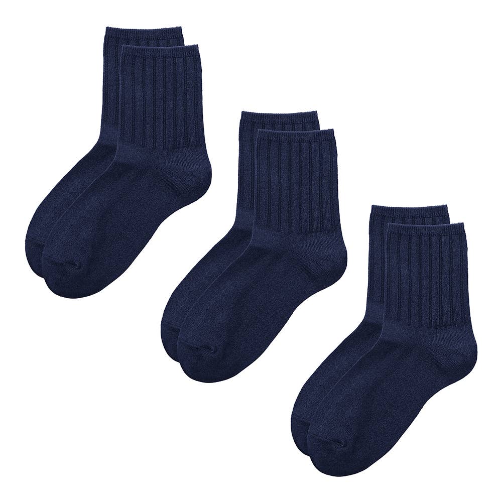 ネット限定3足セット【暖か綿混】無地クルー丈靴下 HGY591 モクネービー
