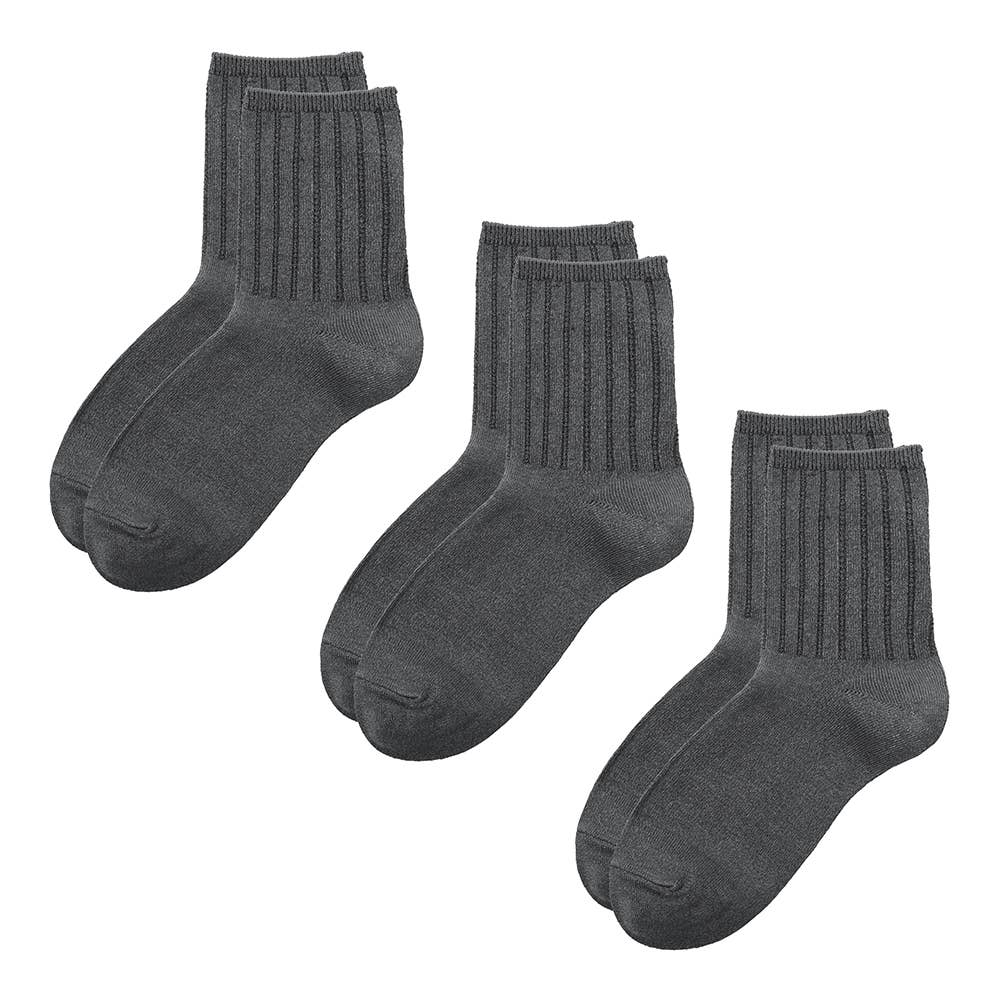 ネット限定3足セット【暖か綿混】無地クルー丈靴下 HGY591 モクグレー