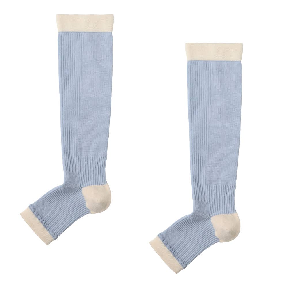 【Fitte】オープントゥ 綿シルクソックス ひざ下丈(ハイソックス) KLZ501 ブルーグレー