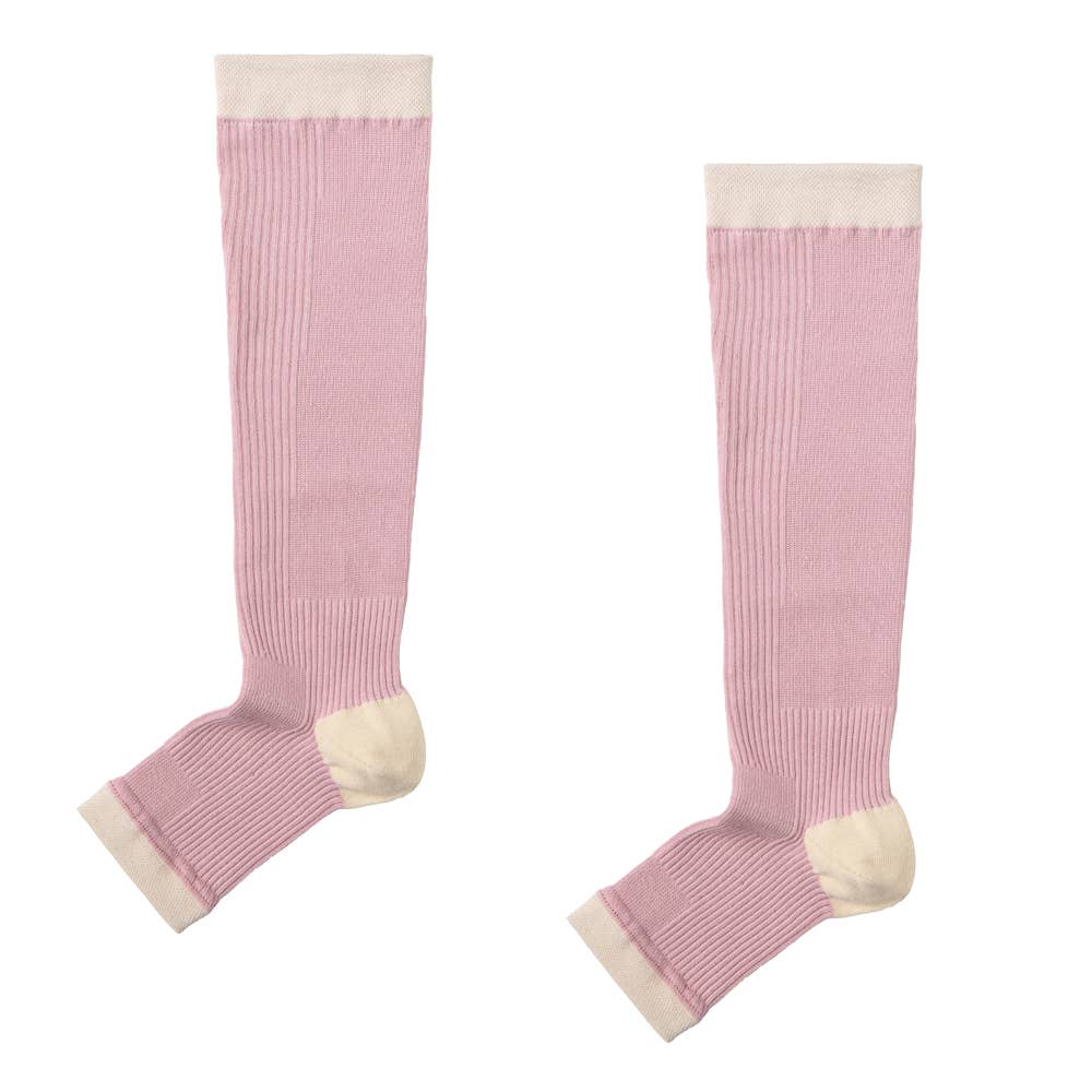 【Fitte】オープントゥ 綿シルクソックス ひざ下丈(ハイソックス) KLZ501 ピンク