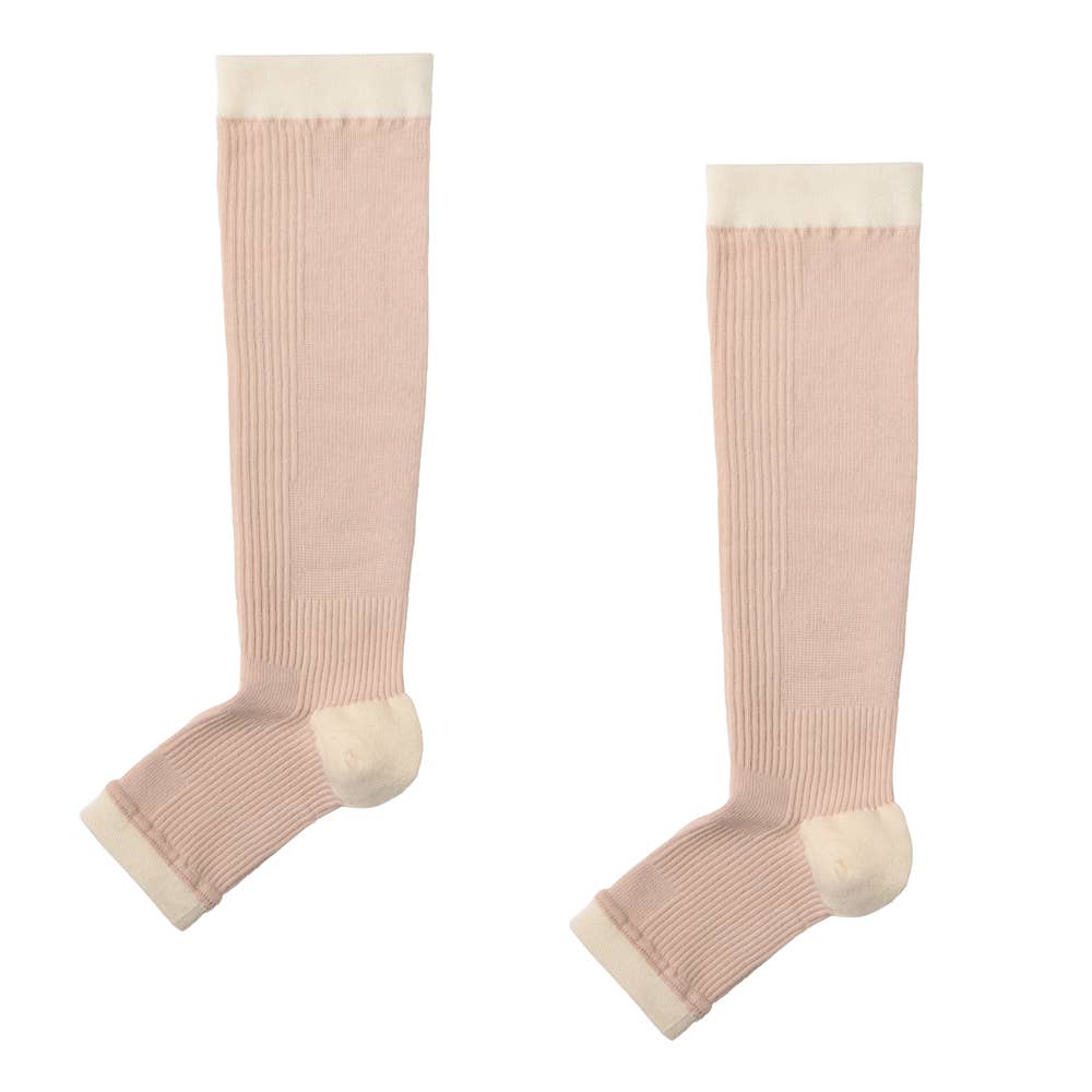 【Fitte】オープントゥ 綿シルクソックス ひざ下丈(ハイソックス) KLZ501 ベージュ