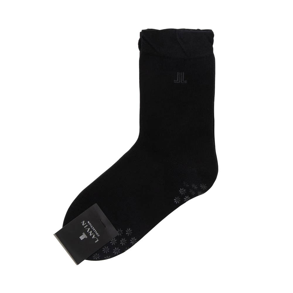 【綿シルク】足底すべり止め付き靴下 LA1514 ブラック