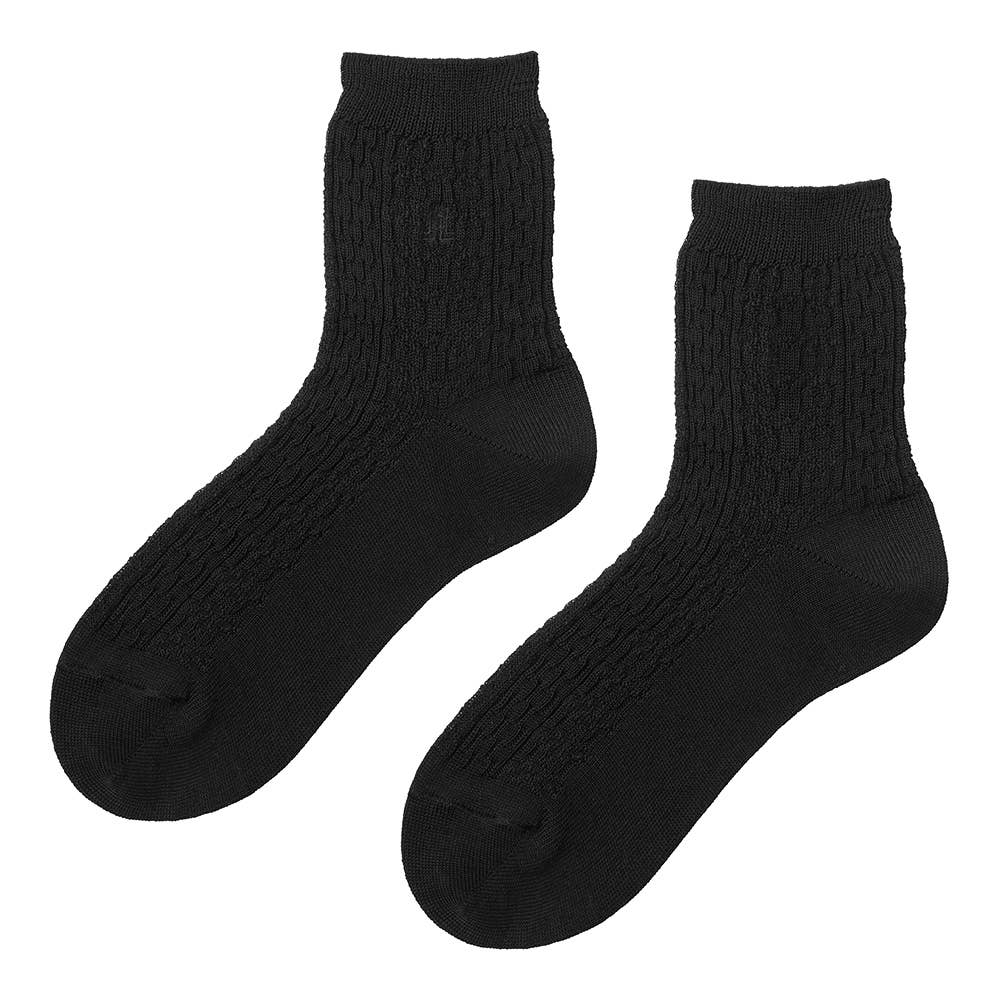 【綿混】ダイヤ柄クルー丈ソックス LA2501 ブラック