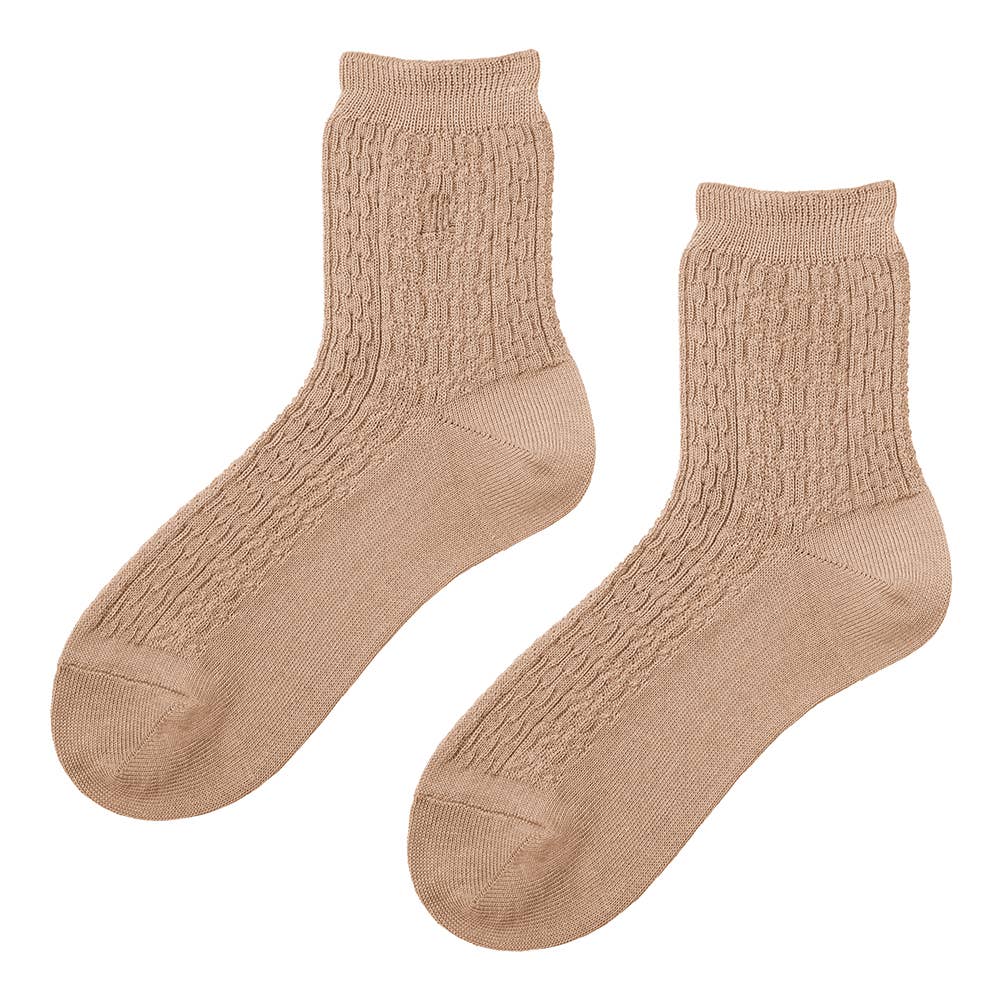 【綿混】ダイヤ柄クルー丈ソックス LA2501 キャメル