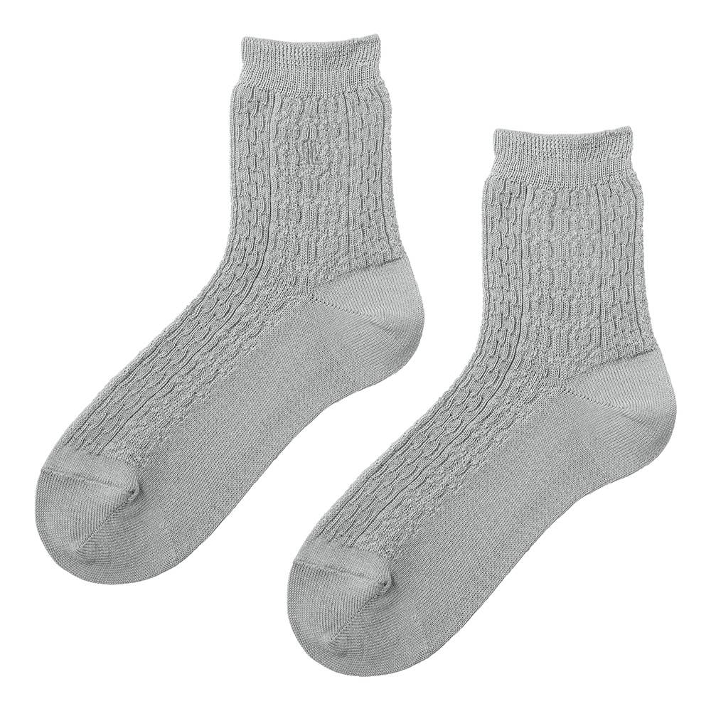 【綿混】ダイヤ柄クルー丈ソックス LA2501 ブルーグレー