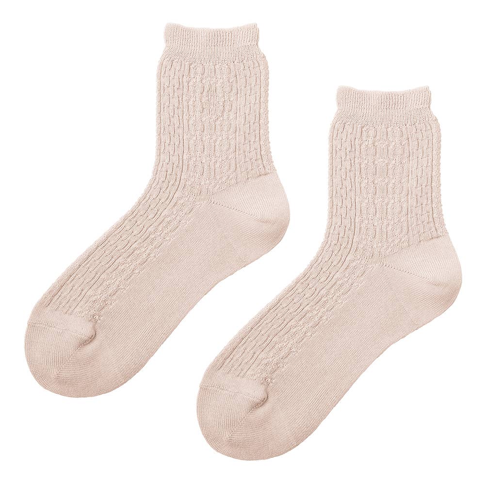 【綿混】ダイヤ柄クルー丈ソックス LA2501 クリアベージュ