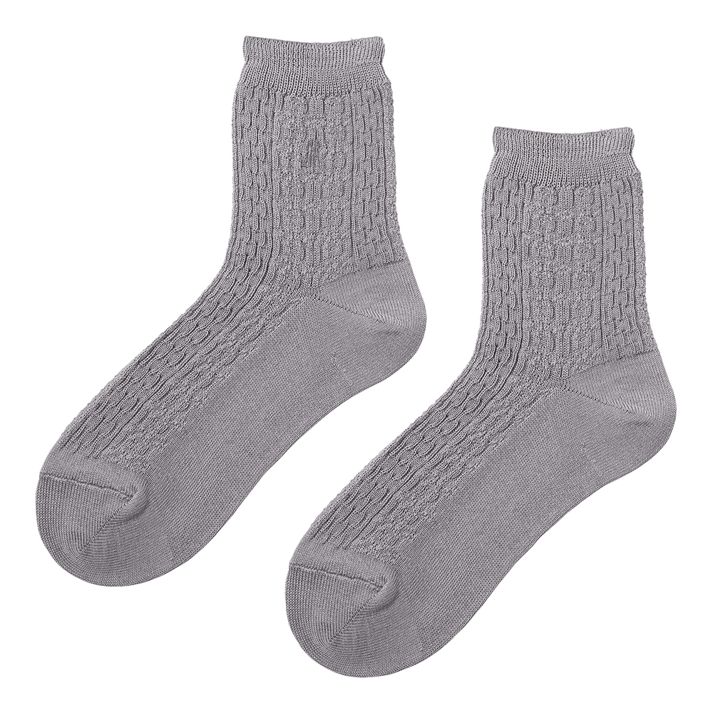 【綿混】ダイヤ柄クルー丈ソックス LA2501 グレー