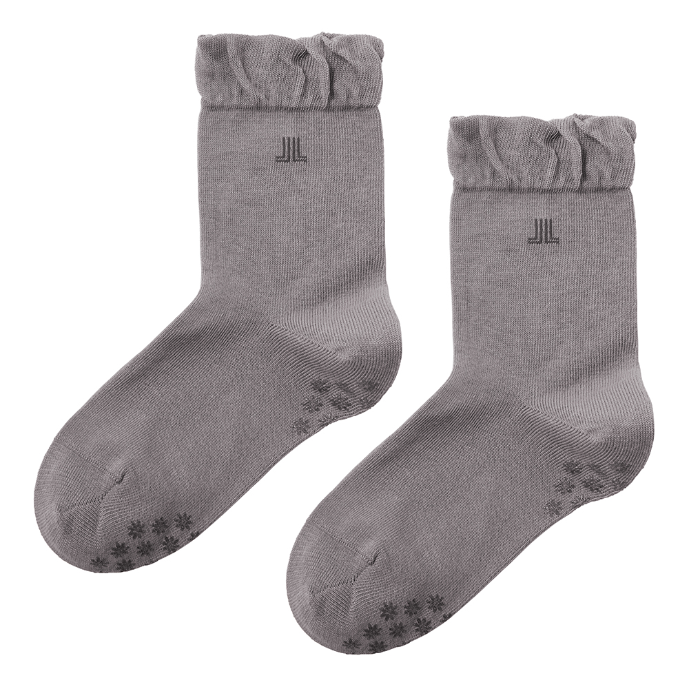 【綿シルク混】すべり止め付きクルー丈ソックス LA2514 ミドルグレー