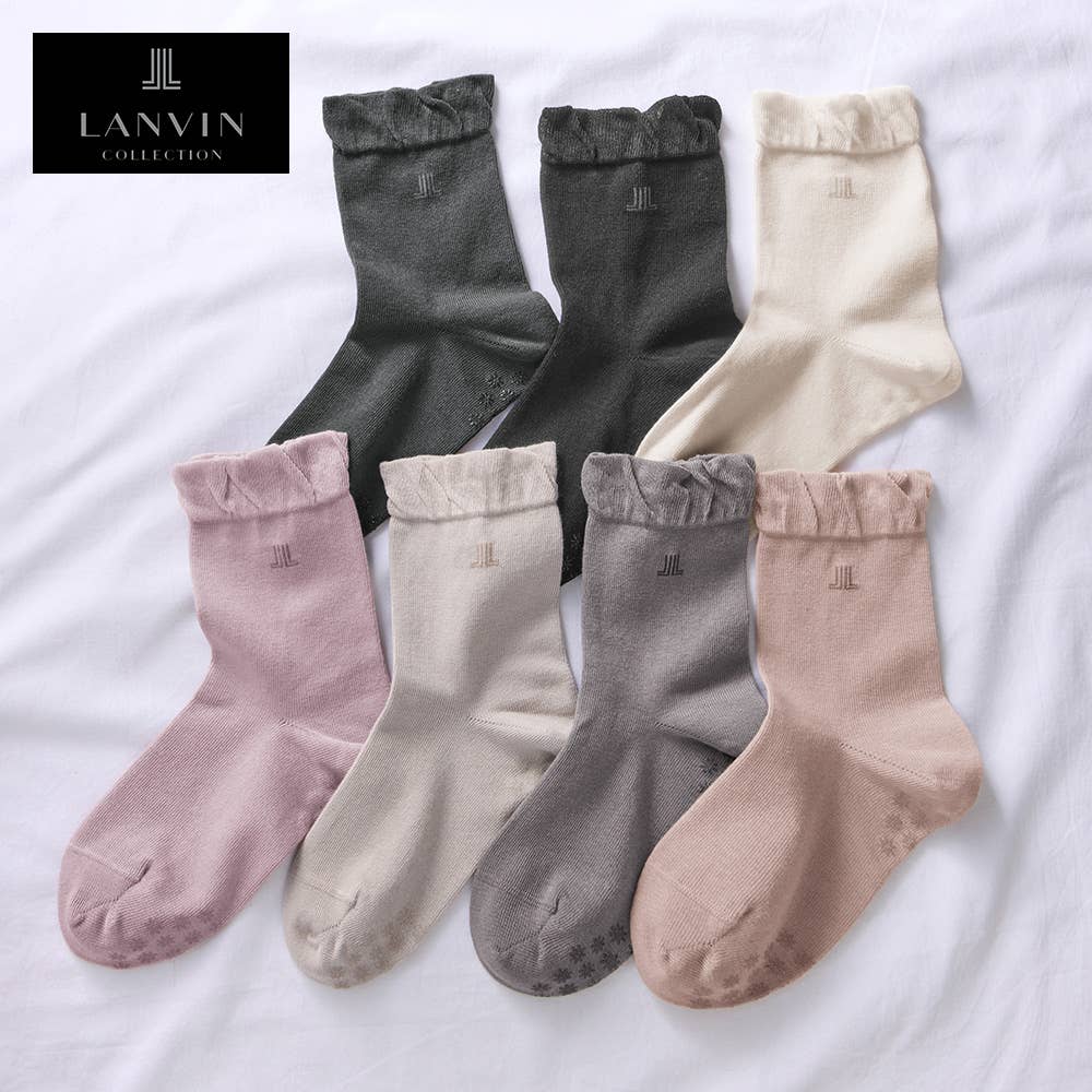 【綿シルク混】すべり止め付きクルー丈ソックス