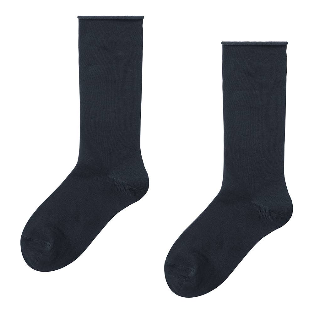 【シルク混】履きくちゆったりクルー丈ソックス LA2593 ブラック