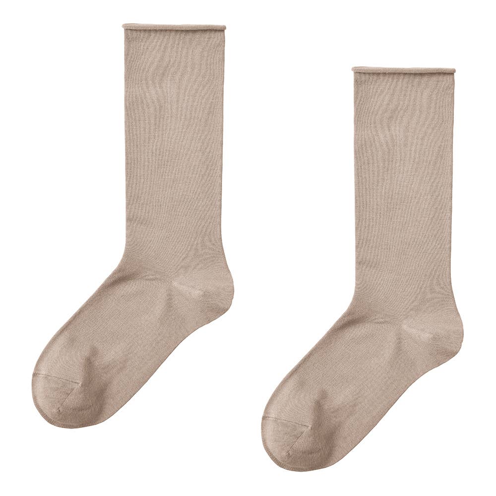 【シルク混】履きくちゆったりクルー丈ソックス LA2593 ダークベージュ