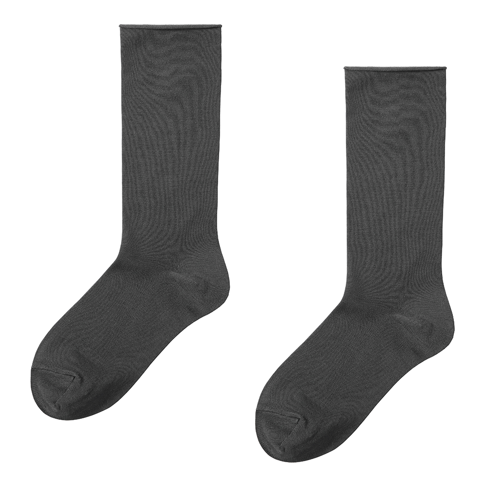 【シルク混】履きくちゆったりクルー丈ソックス LA2593 チャコールグレー