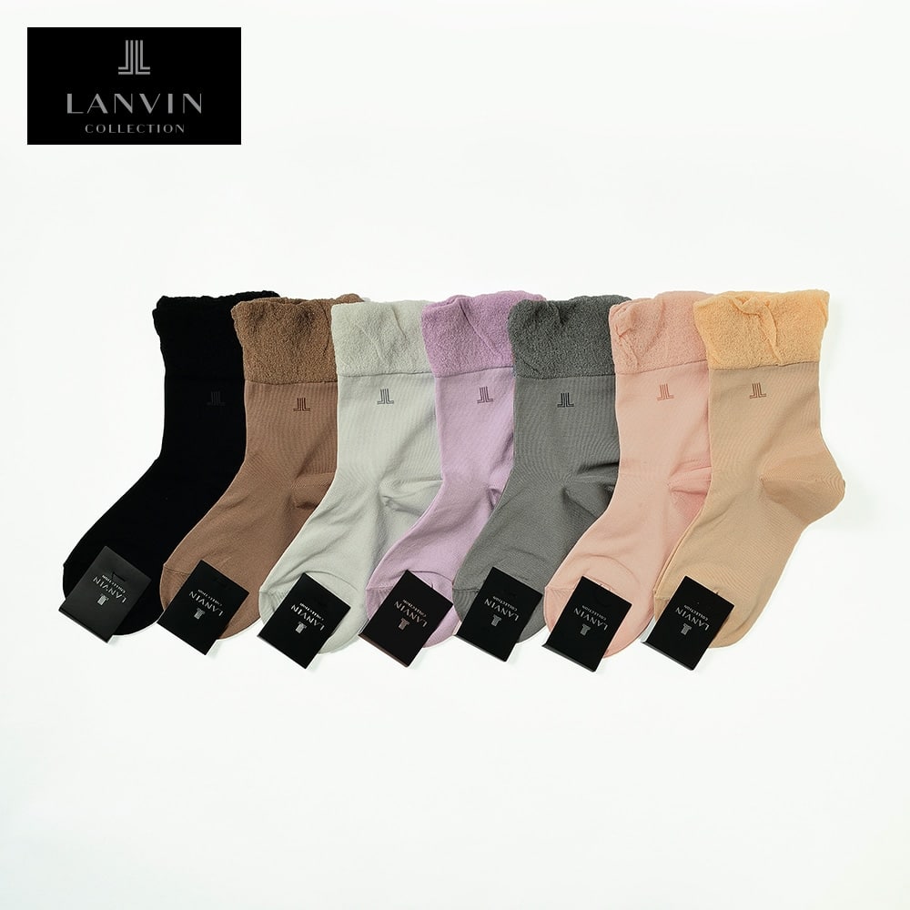 ＜GUNZE グンゼ＞ LANVIN COLLECTION（ランバン コレクション） 綿混フリル調クルー丈ソックス（レディース） ブラック 22-24