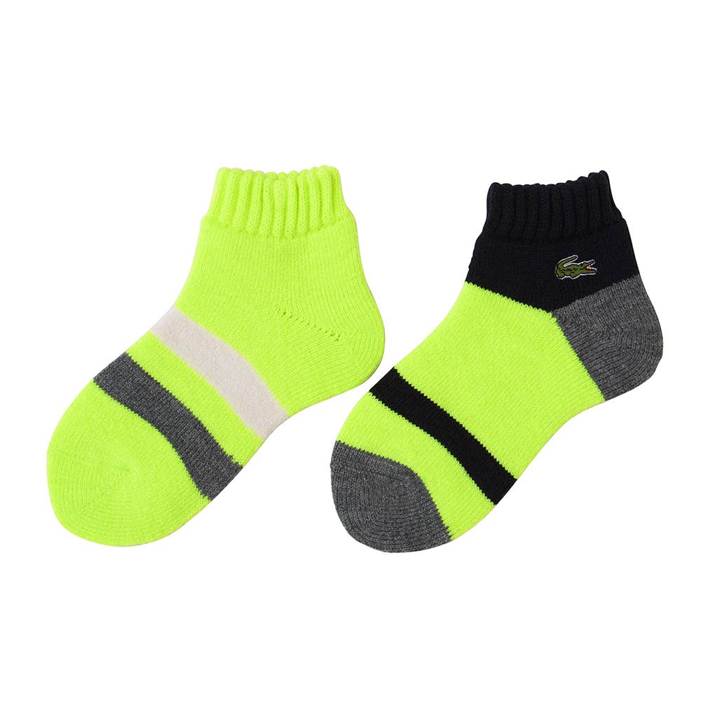 【毛混】左右ブロック柄くるぶし丈ルームソックス【SALE】 LTS652 イエローグリーン
