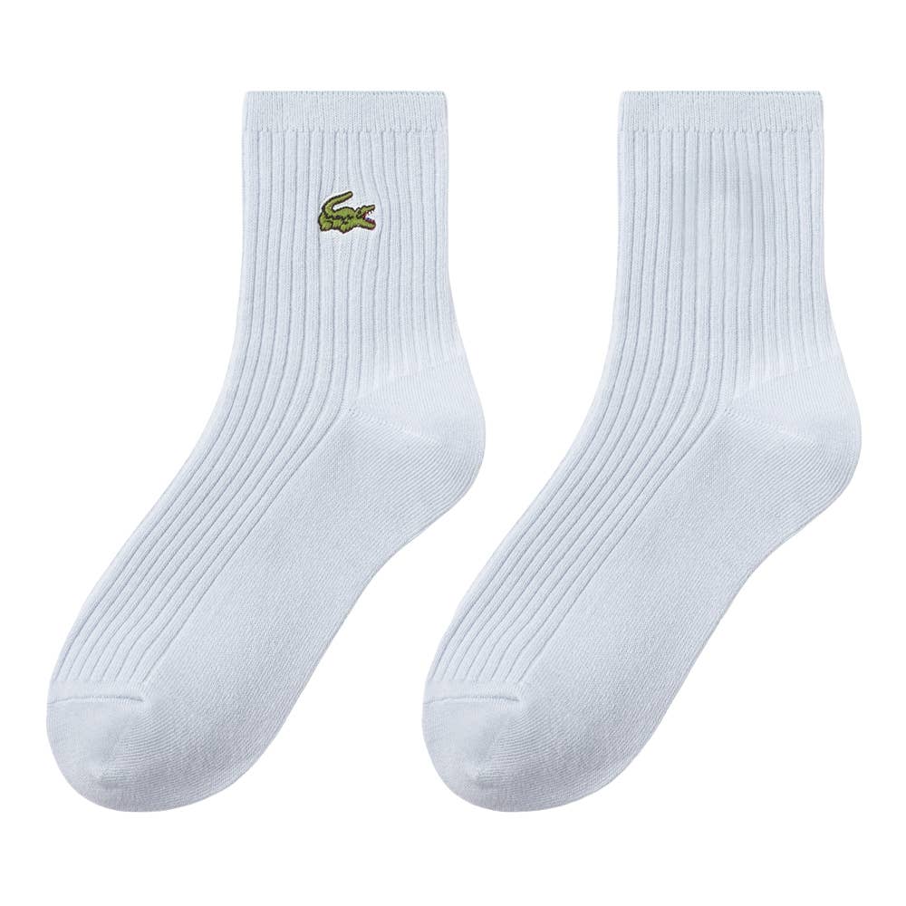 【綿混】ロゴ刺繍ソックス クルー丈 リブ柄 LTZ601 ペイルブルー