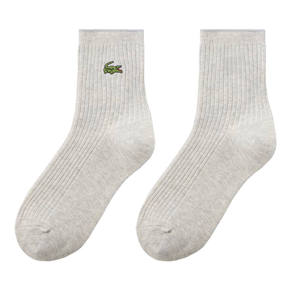 【綿混】ロゴ刺繍ソックス クルー丈 リブ柄 LTZ601 ミディアムグレー