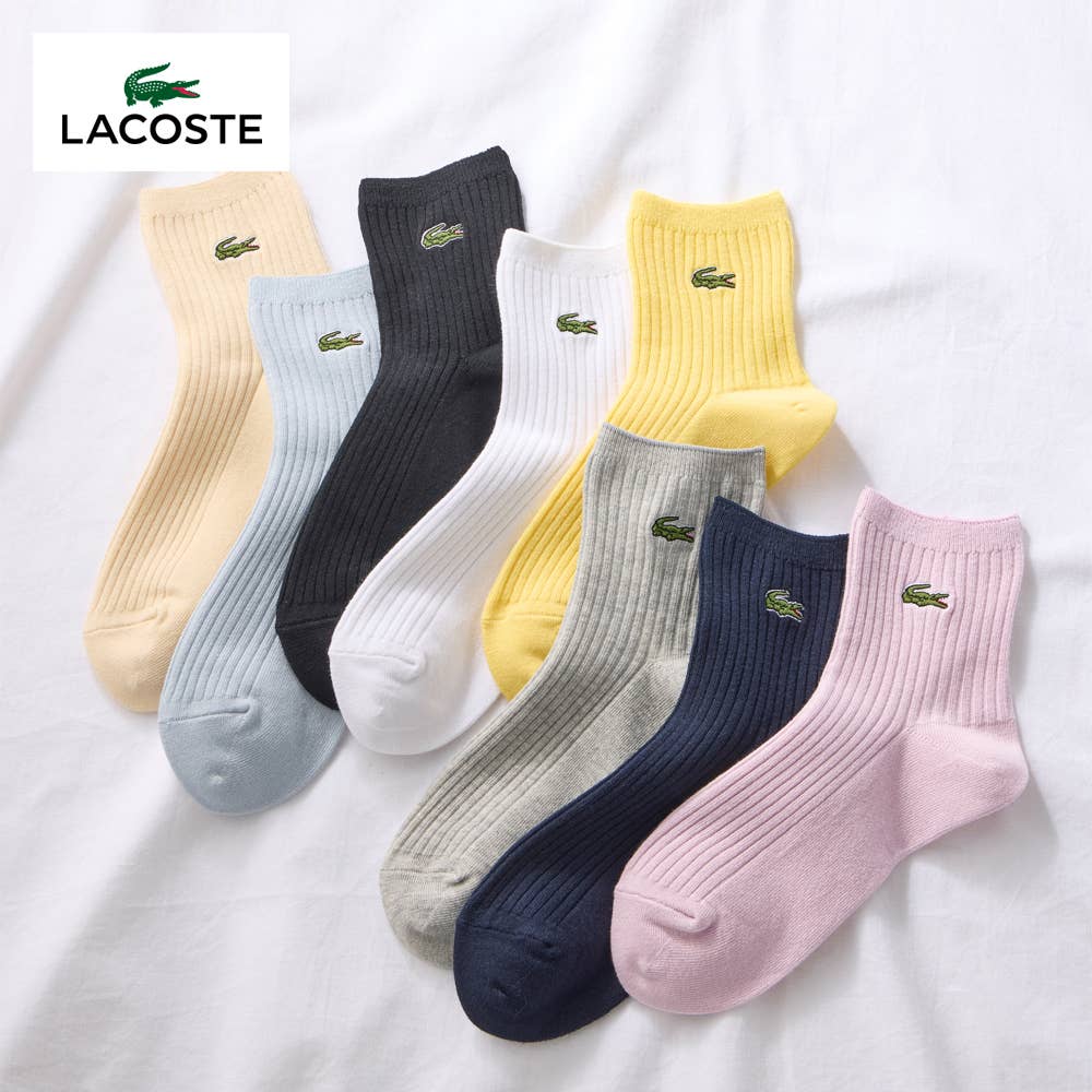 【綿混】ロゴ刺繍ソックス クルー丈 リブ柄