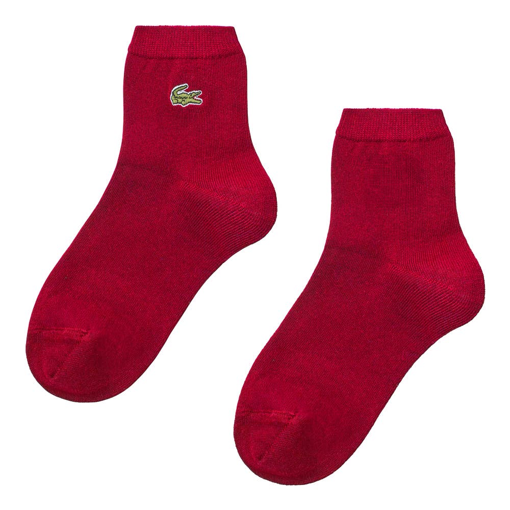 【綿混】ロゴ刺繍ソックス クルー丈 LTZ602 エンジ