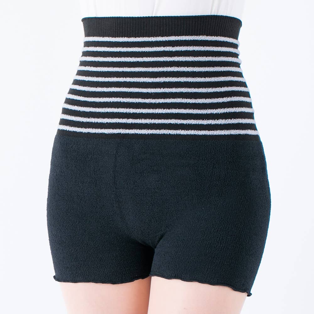 腹巻付オンパンツ3分丈（ふわふわタッチ）【SALE】 PAL551 ブラック