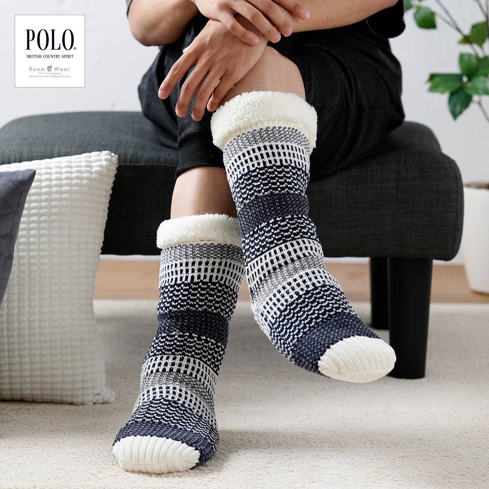 裏ボア ルームソックス 幾何学ボーダー柄ロング丈 Pbs155 メンズ 靴下 裏ボア ルームソックス 幾何学ボーダー柄ロング丈 Pbs155 メンズ 靴下