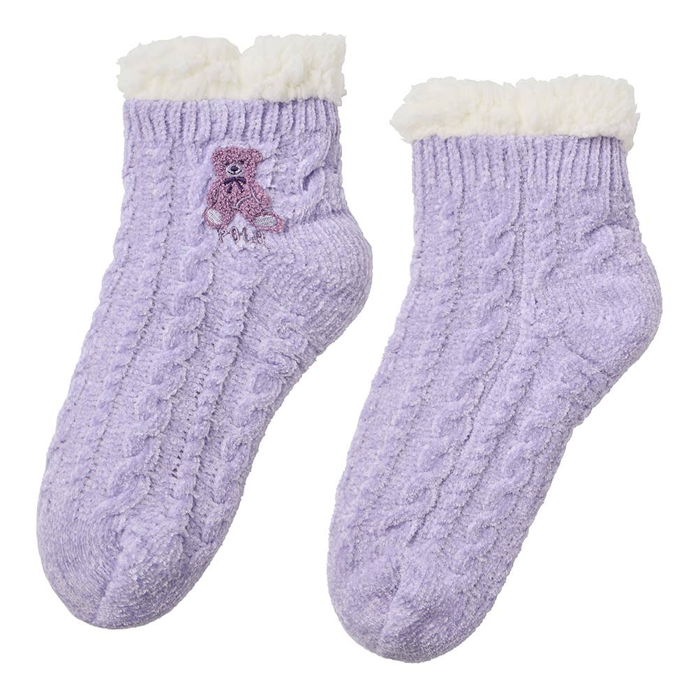 【裏ボア】ふわふわケーブル柄ルームソックス PBY752 パープル