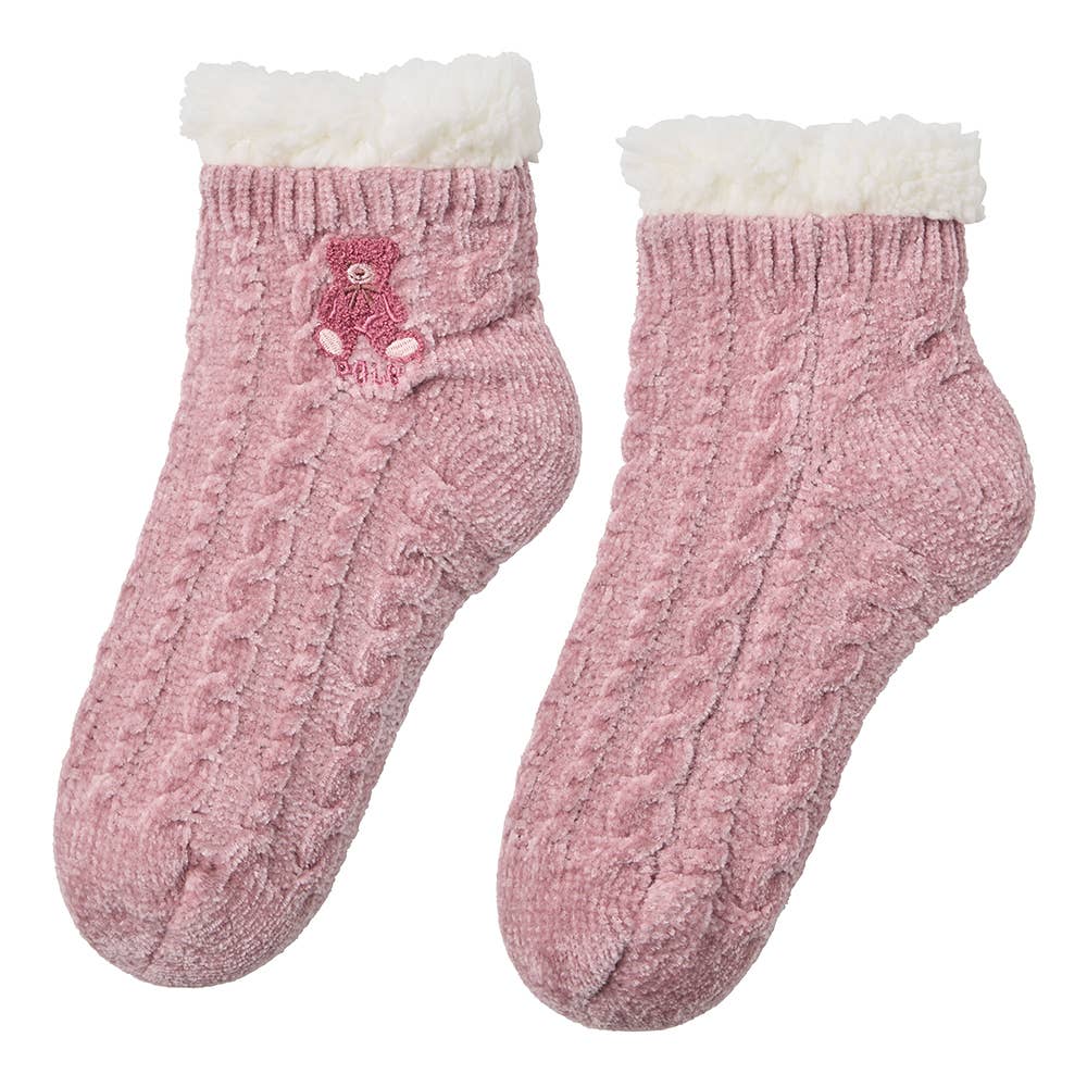 【裏ボア】ふわふわケーブル柄ルームソックス PBY752 ピンク