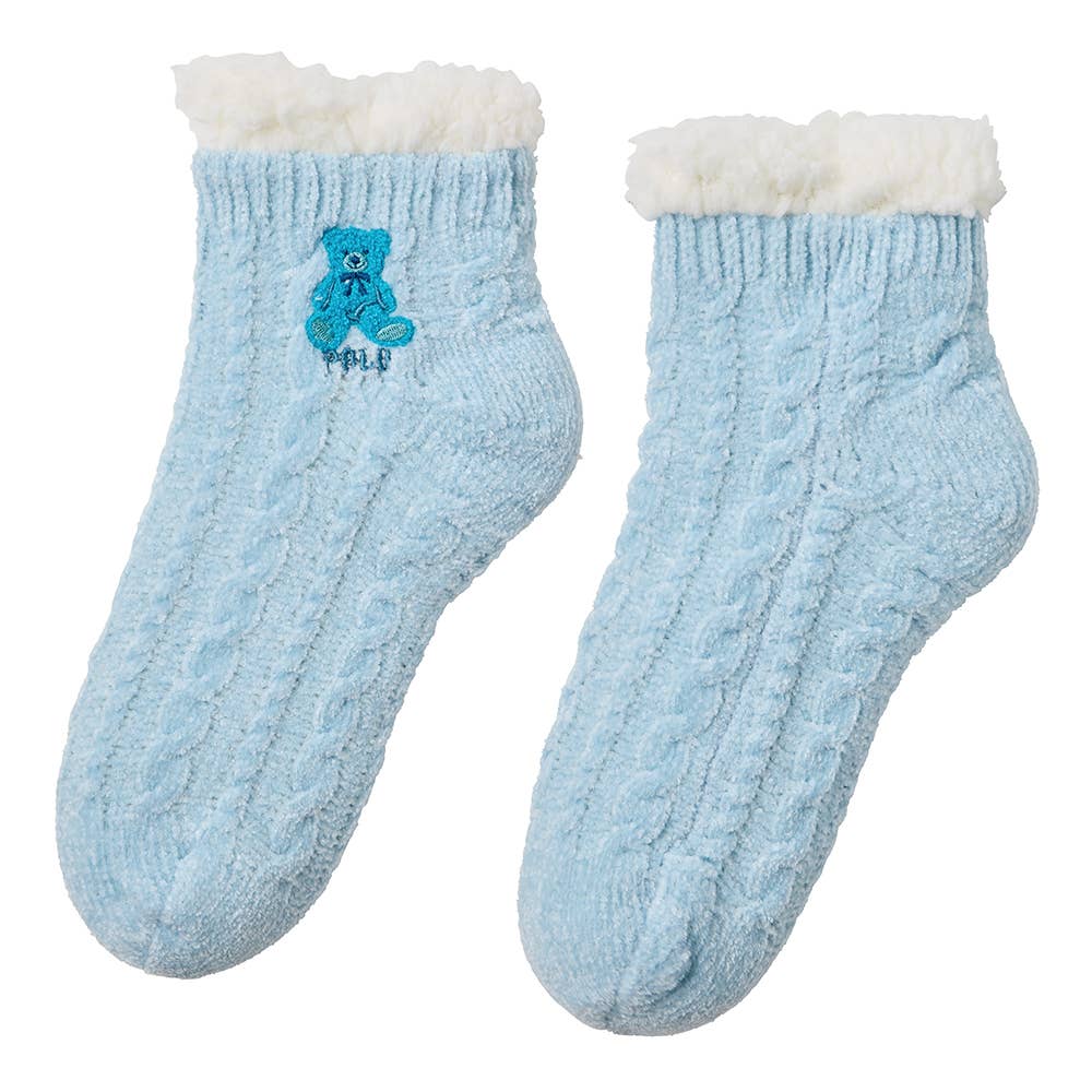 【裏ボア】ふわふわケーブル柄ルームソックス PBY752 ブルー