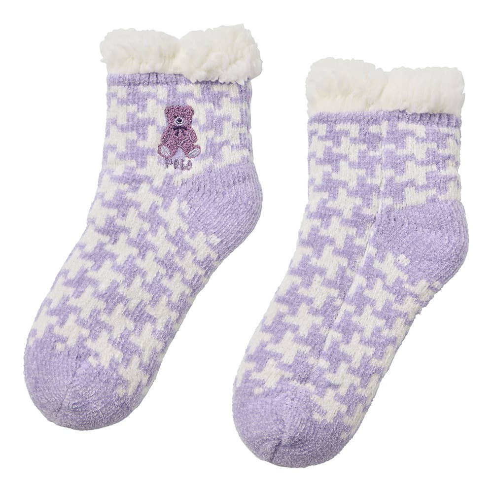 【裏ボア】ふわふわ千鳥格子柄ルームソックス PBY753 パープル