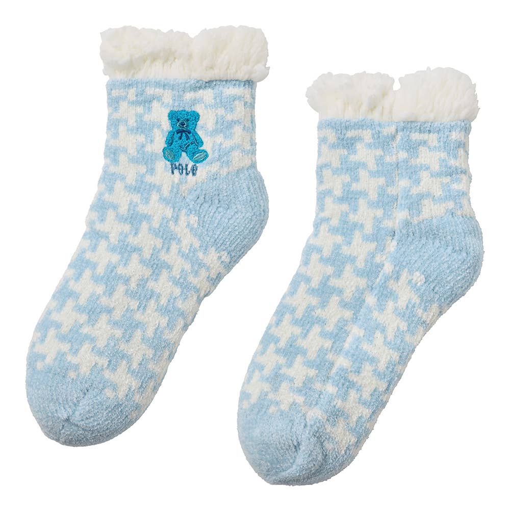 【裏ボア】ふわふわ千鳥格子柄ルームソックス PBY753 ブルー