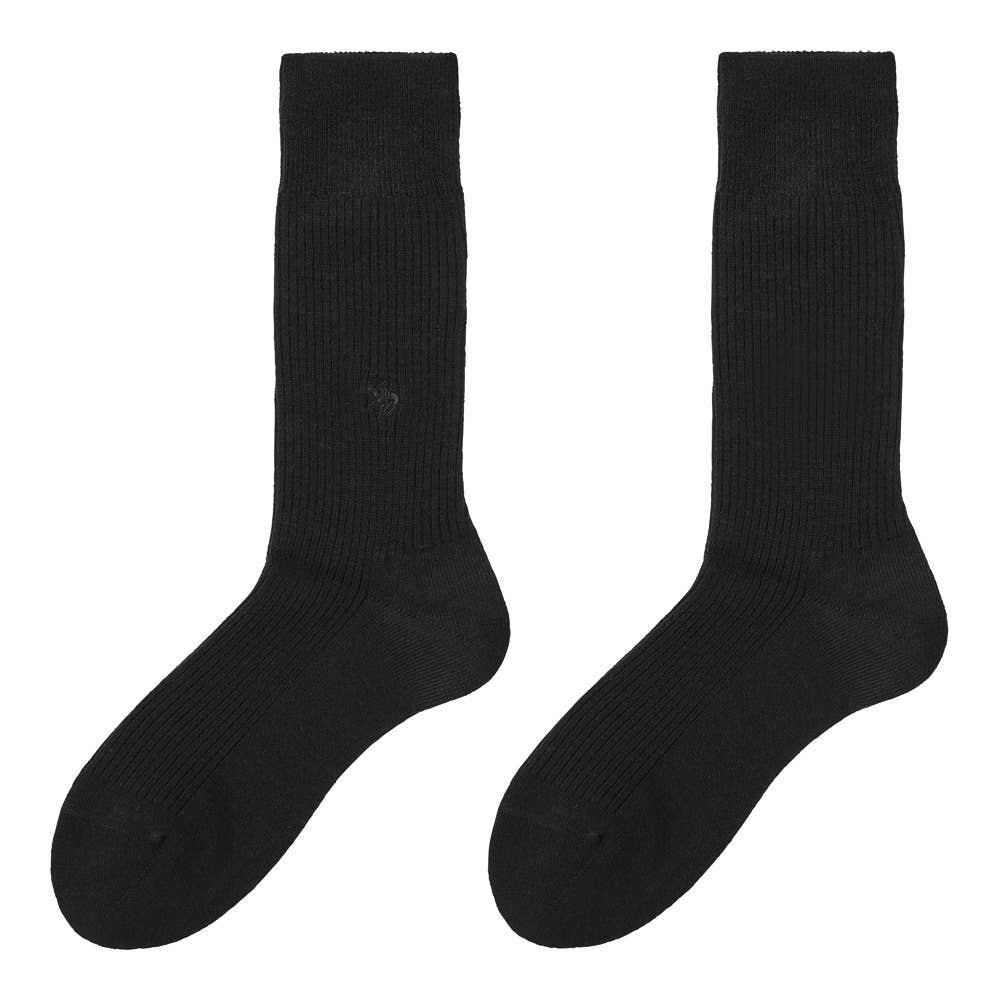 【ウール混】ワンポイント刺繍リブソックス【SALE】 PL0181 ブラック